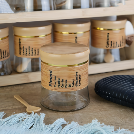 Glass Spice Jars Set 12 pieces with Wooden Stand 